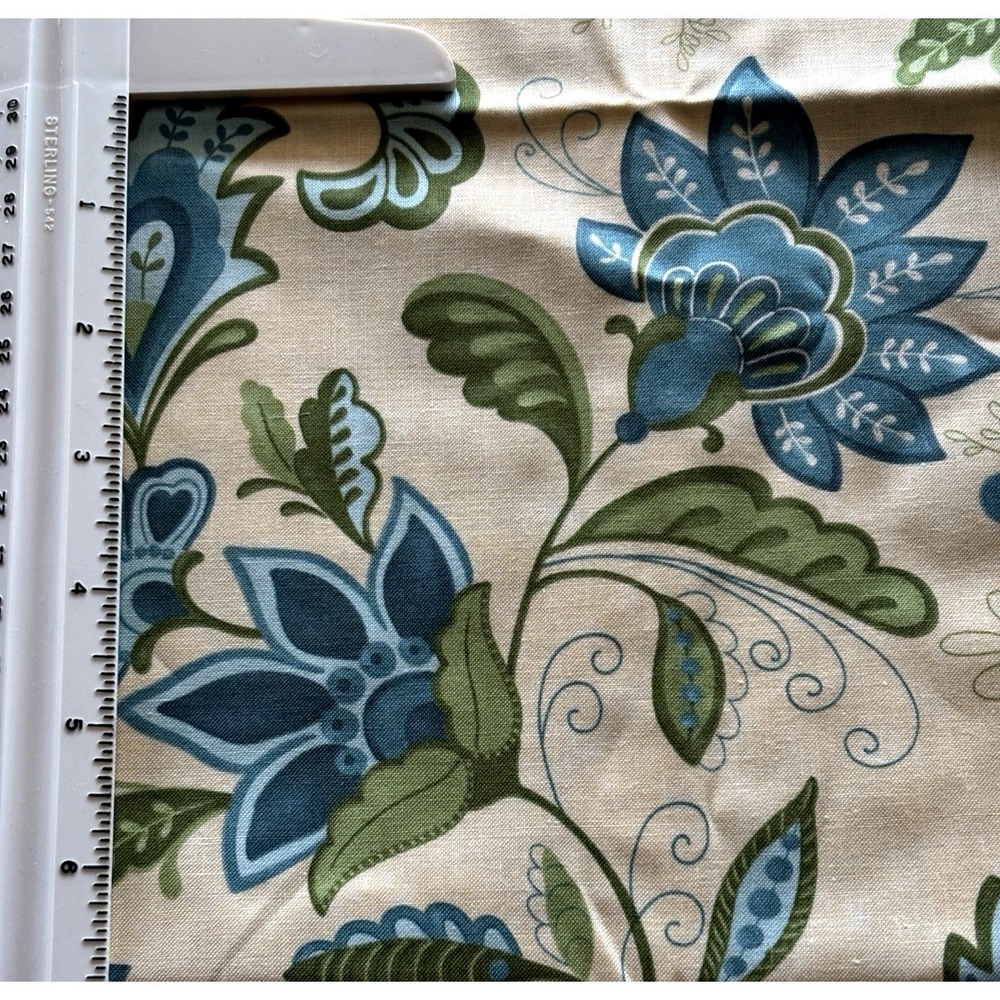 Moda "Plush" Jacobean Floral Fabric 1 Yd + 17" x 45" Blue Green Sandy Gervais